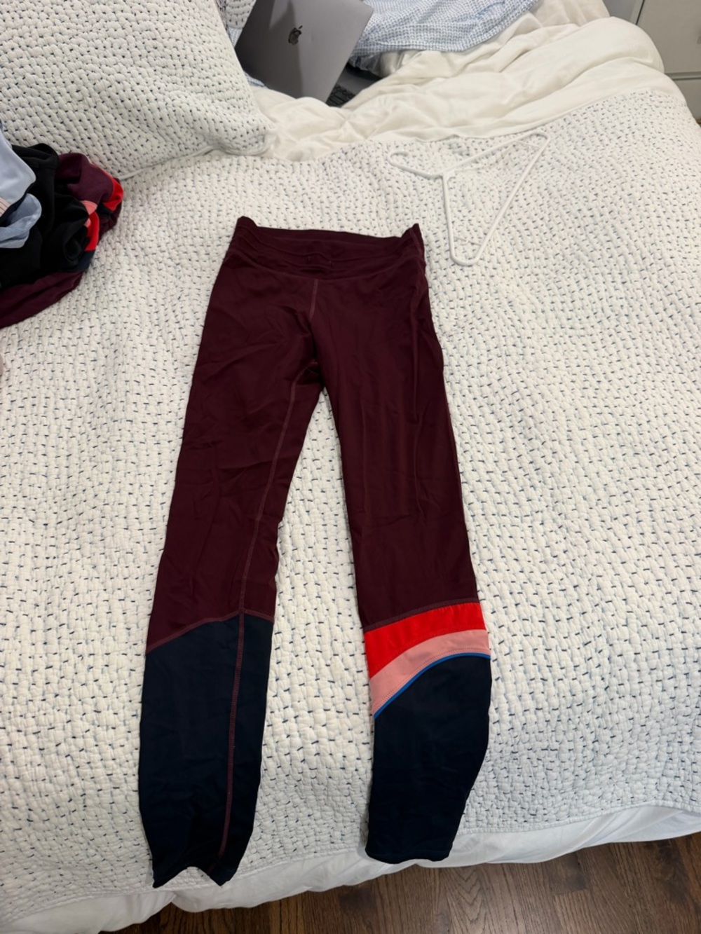 The Upside Burgundy Colorblock Girls' Leggings with Red and Pink Accents